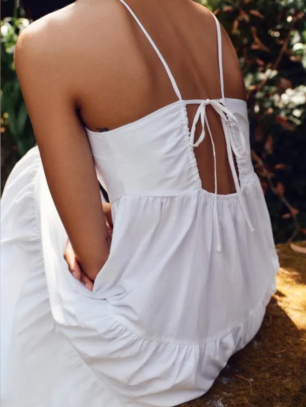 ZARA Organic Cotton Poplin White Tiered Sleeveless Tie-back Midi Dress. - Picture 5 of 13